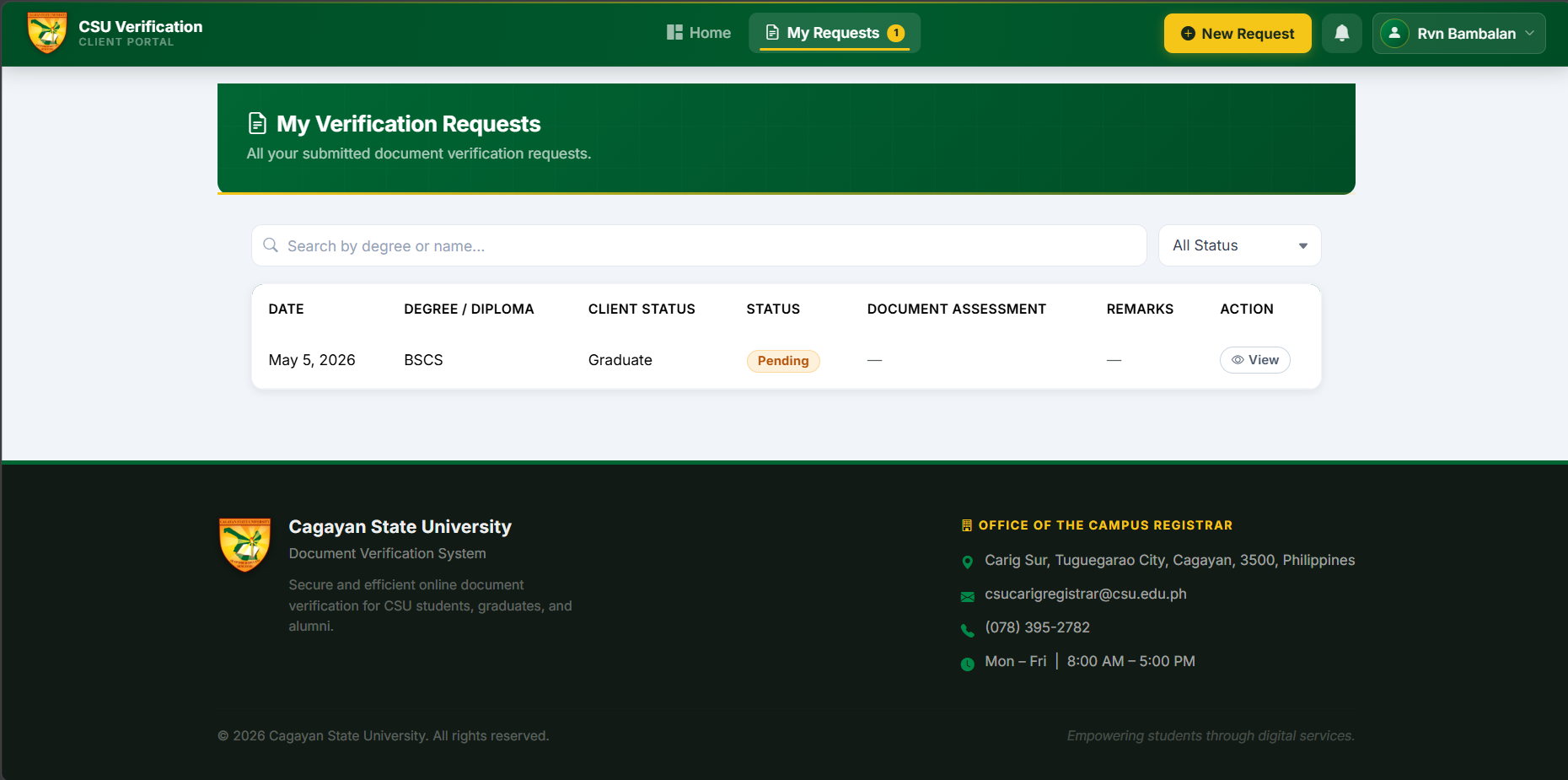 Client Request Dashboard Screenshot